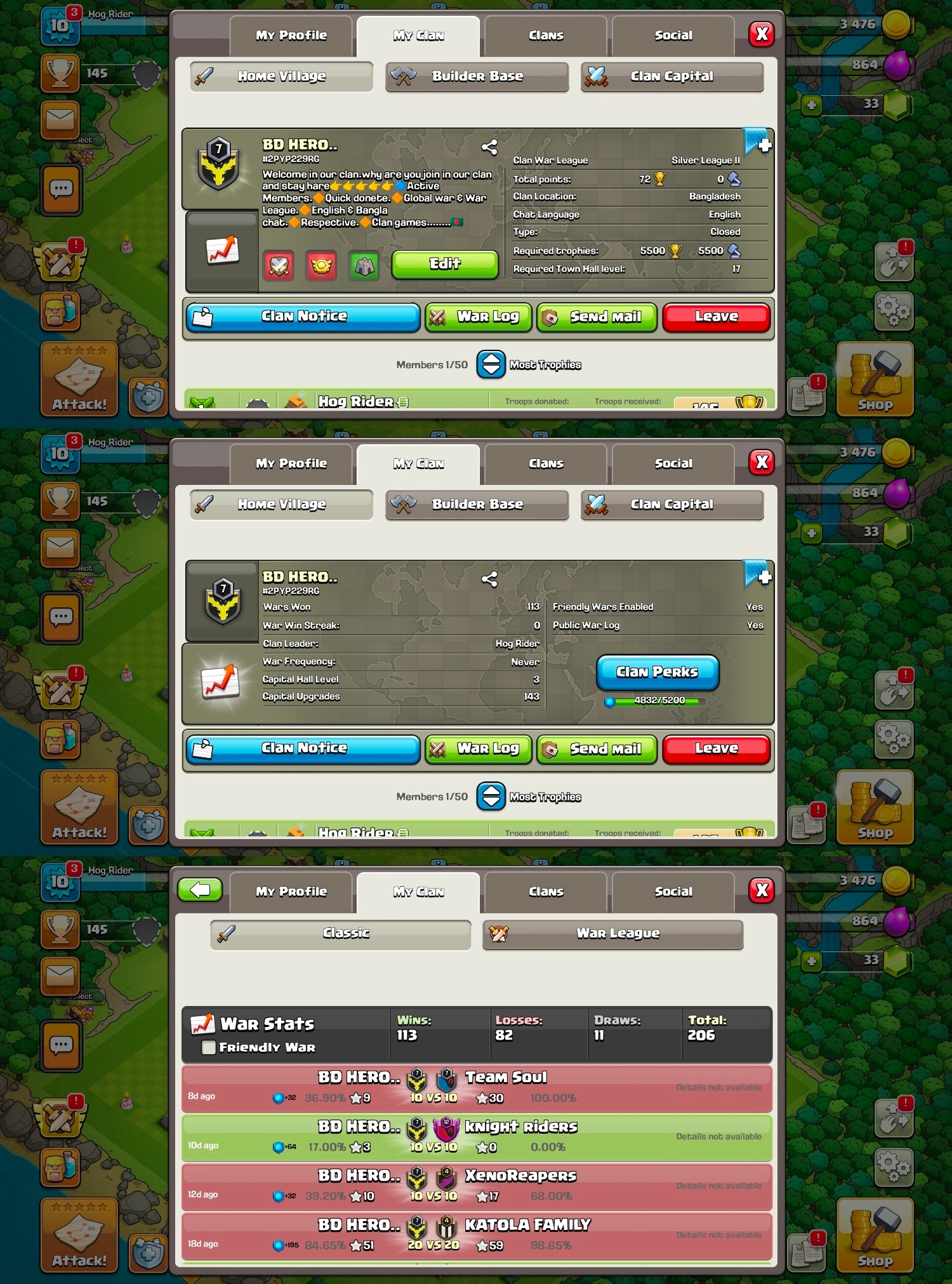 N-31 | Bd Hero ⚡ | Clan Lv.7 | CH 3 | 143 Upg | 113 Win | Clash of Clans | Silver | MI2407