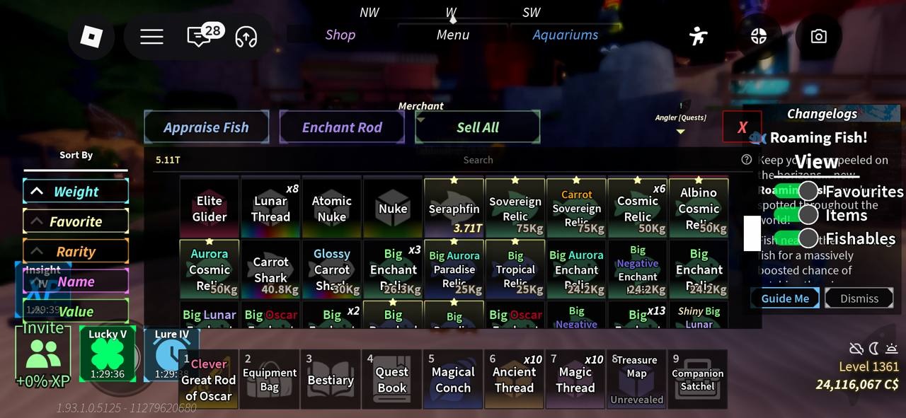 🌊 FISCH ROBLOX 🎣 LVL 1361 💰 24M+ C$ 👑 46 HIGH TIER