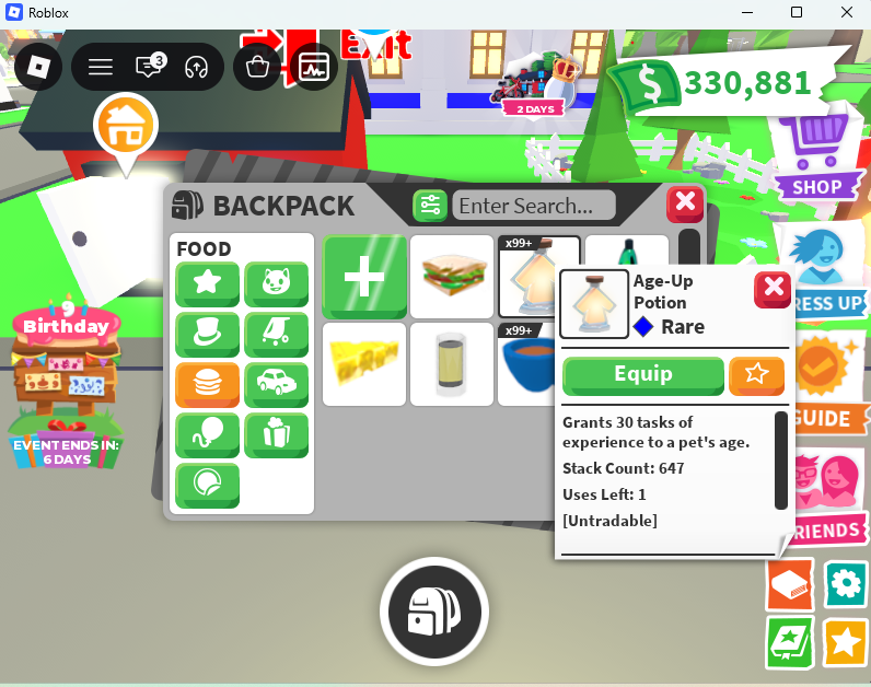 330K Bucks And 647X Potions - Adopt Me