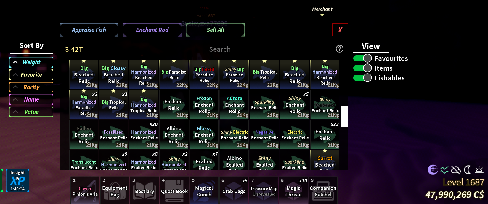 🐠【ROBLOX FISCH】📊 Level 1687 💸 47.9M C$ 🎣 High Tier