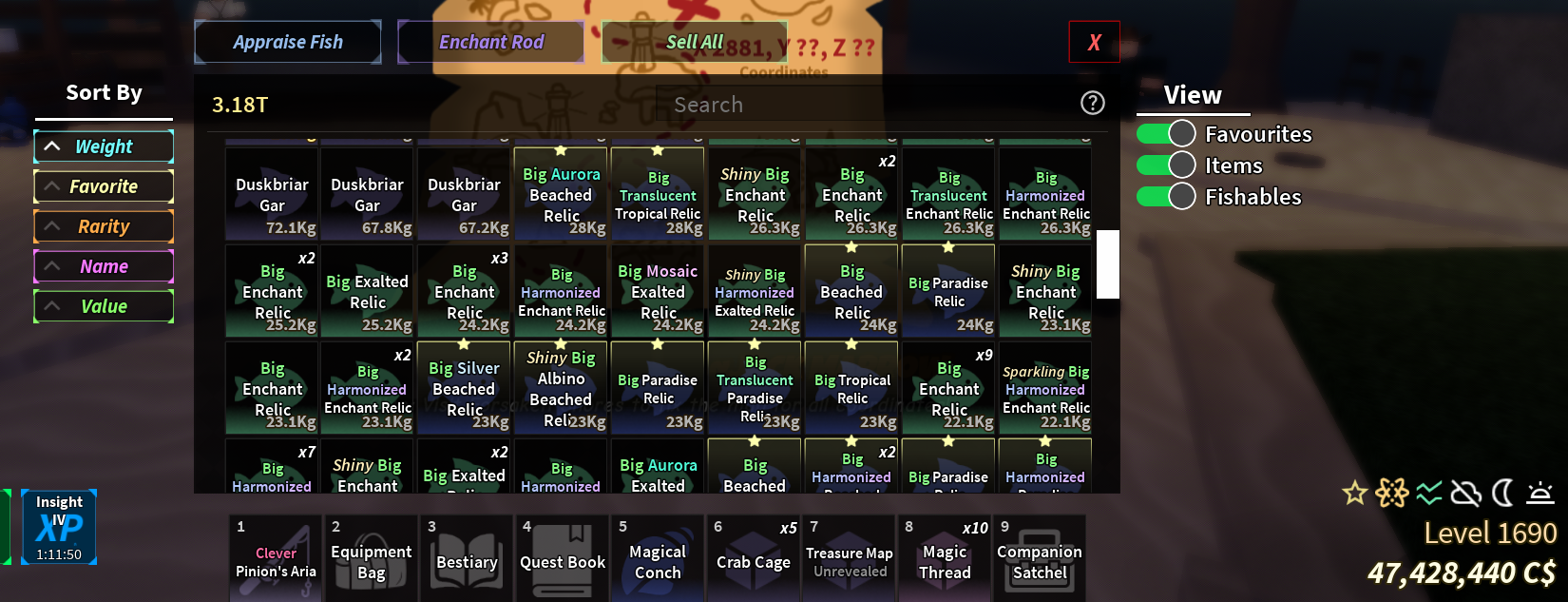 🐠【ROBLOX FISCH】📊 Level 1690 💸 47.4M C$ 🎣 High Tier