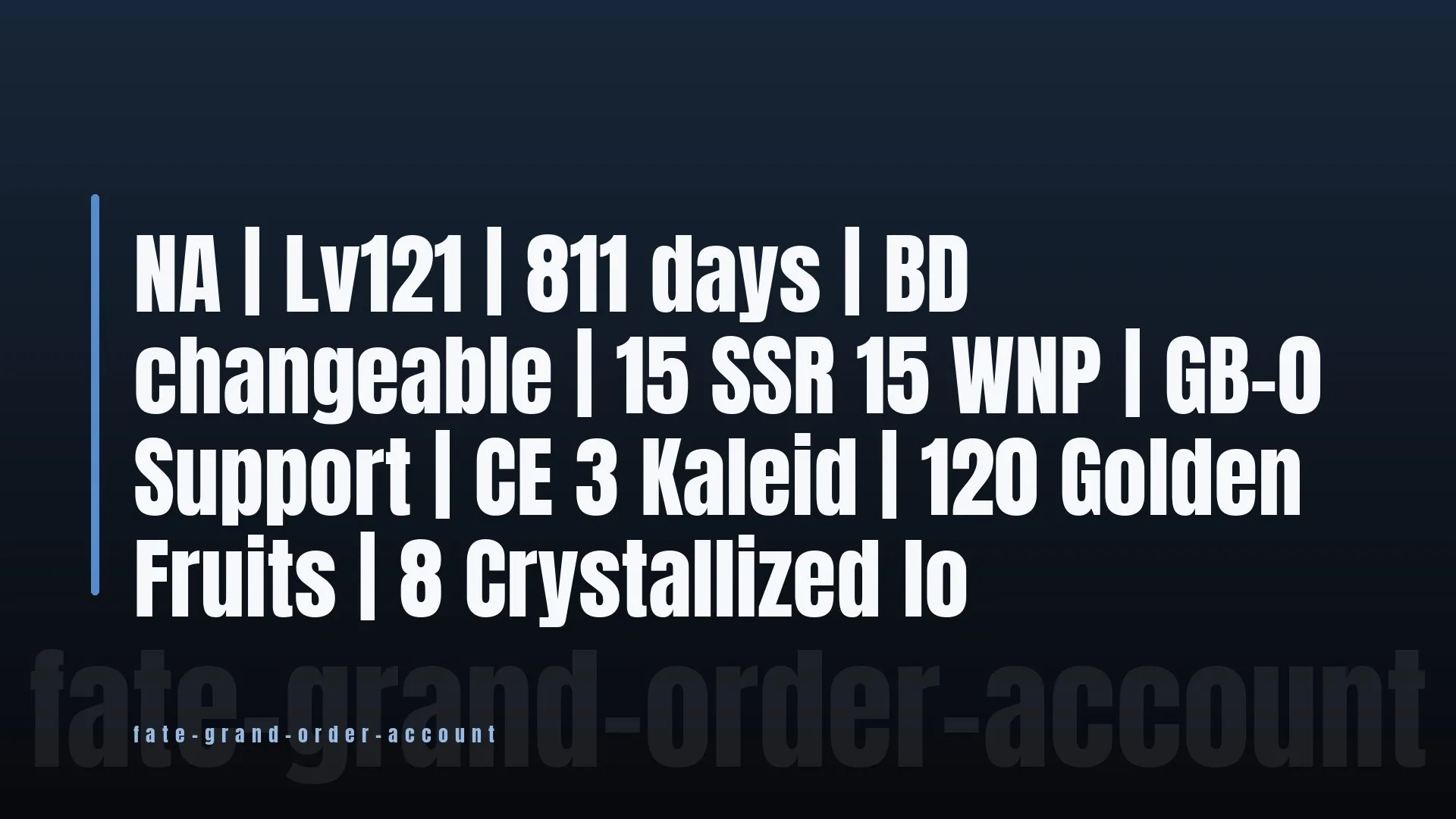 NA | Lv121 | 811 days | BD changeable | 15 SSR 15 WNP