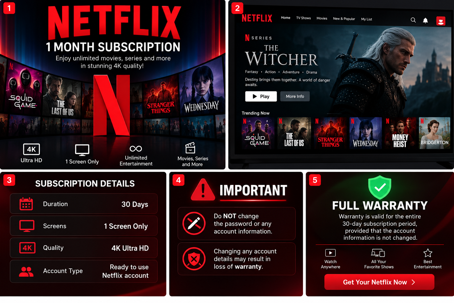 🎬 Netflix 4K Subscription — 1 Month | Netflix | EU | Subscription | MI6549