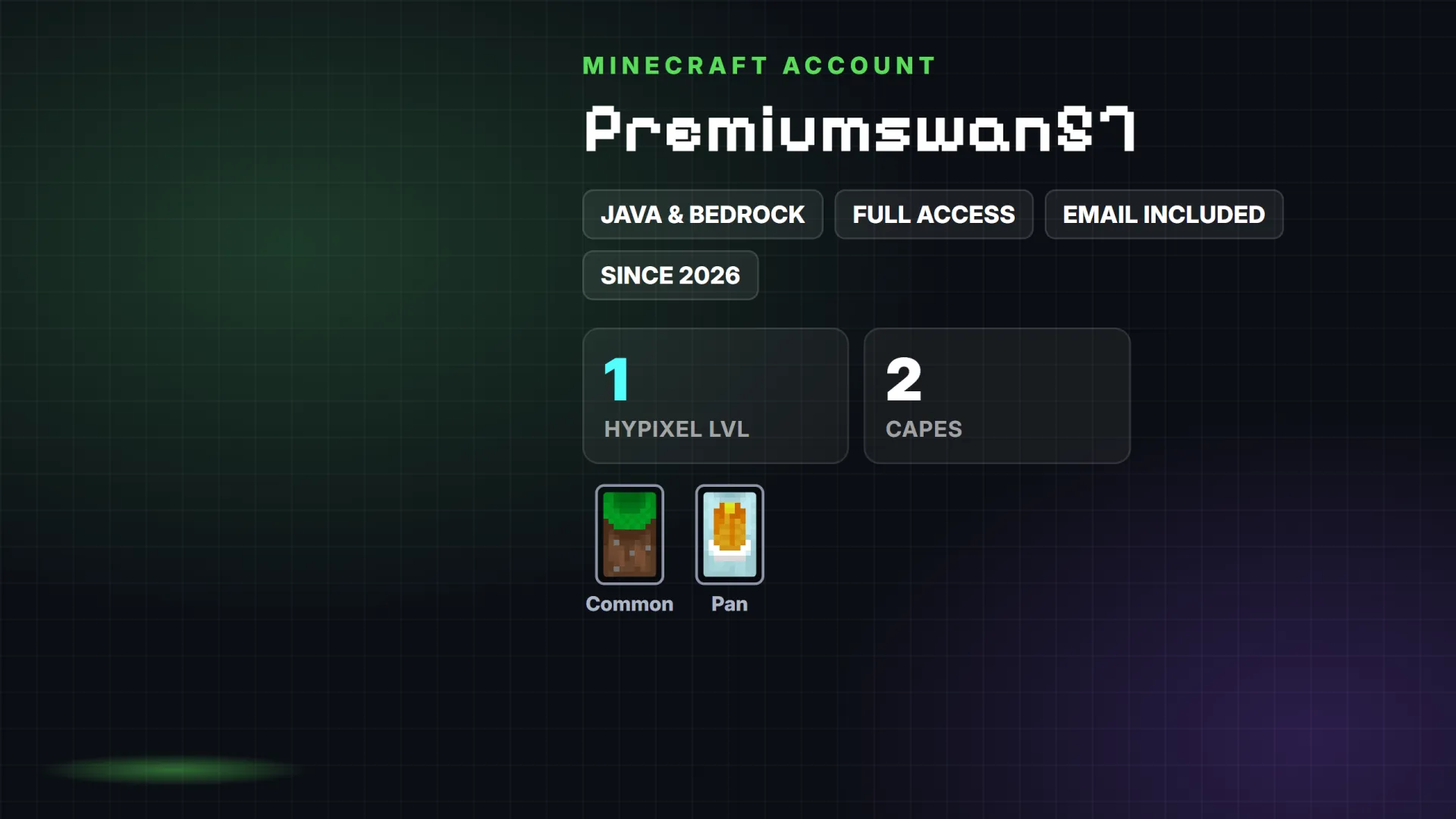 ✅ 2 Capes: Common, Pan ✅ Java & Bedrock & Full Access