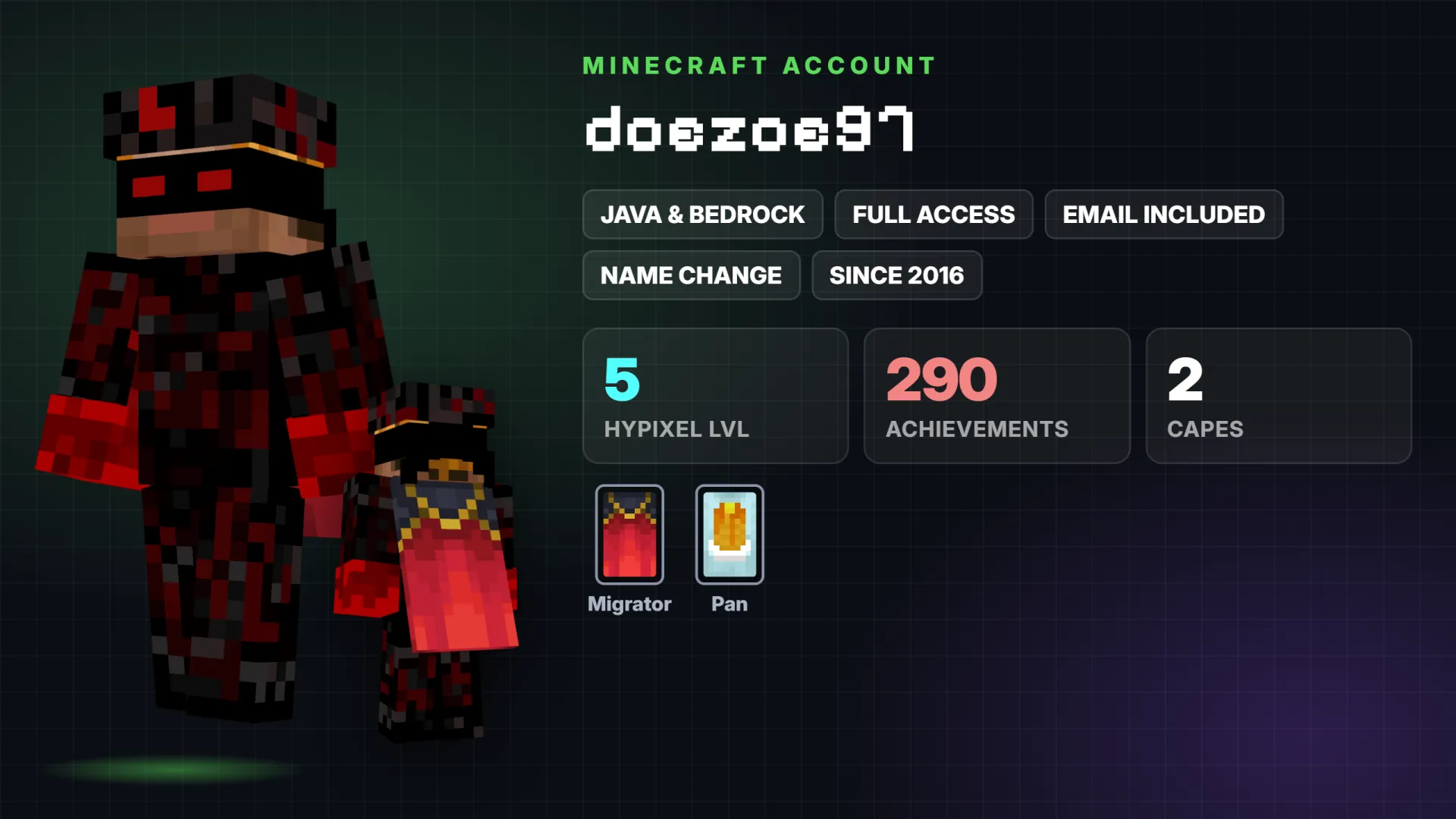 ✅ 2 Capes: Migrator ✅ Java & Bedrock & Full Access
