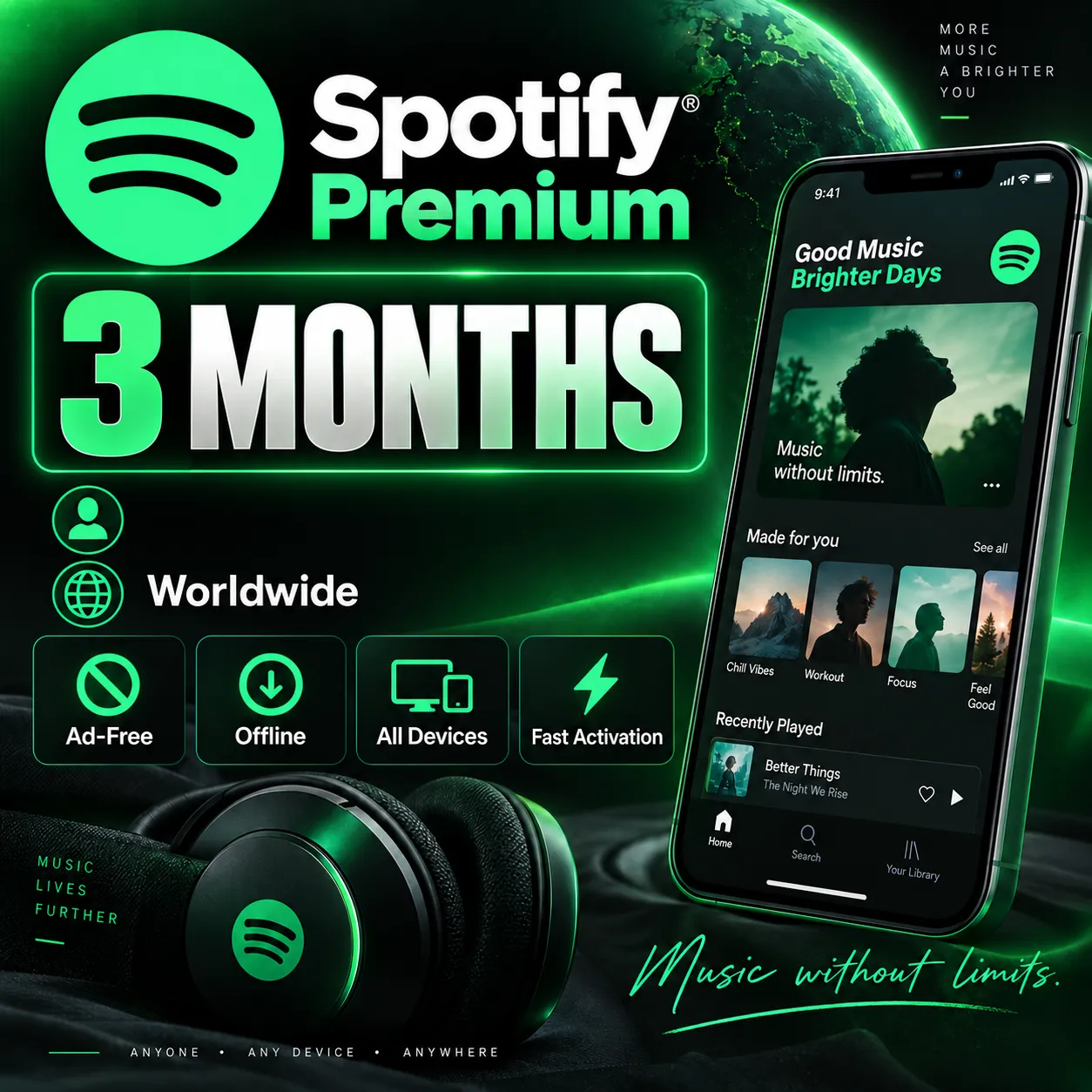 Spotify Premium 3 Month Subscription Account (Global) | Spotify | PK | Subscription | MI19310