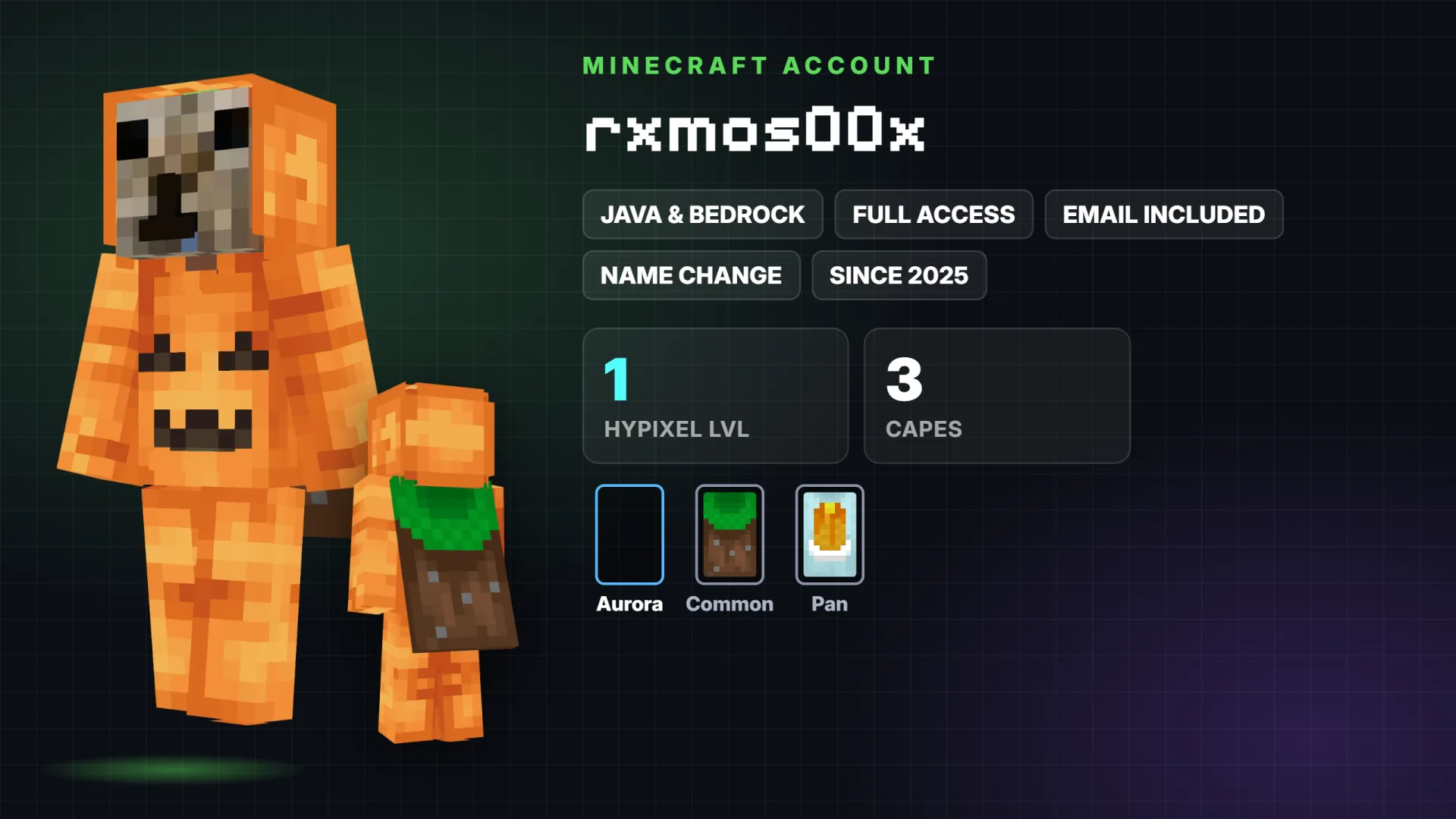 ✅ 3 Capes: Aurora ✅ Java & Bedrock & Full Access