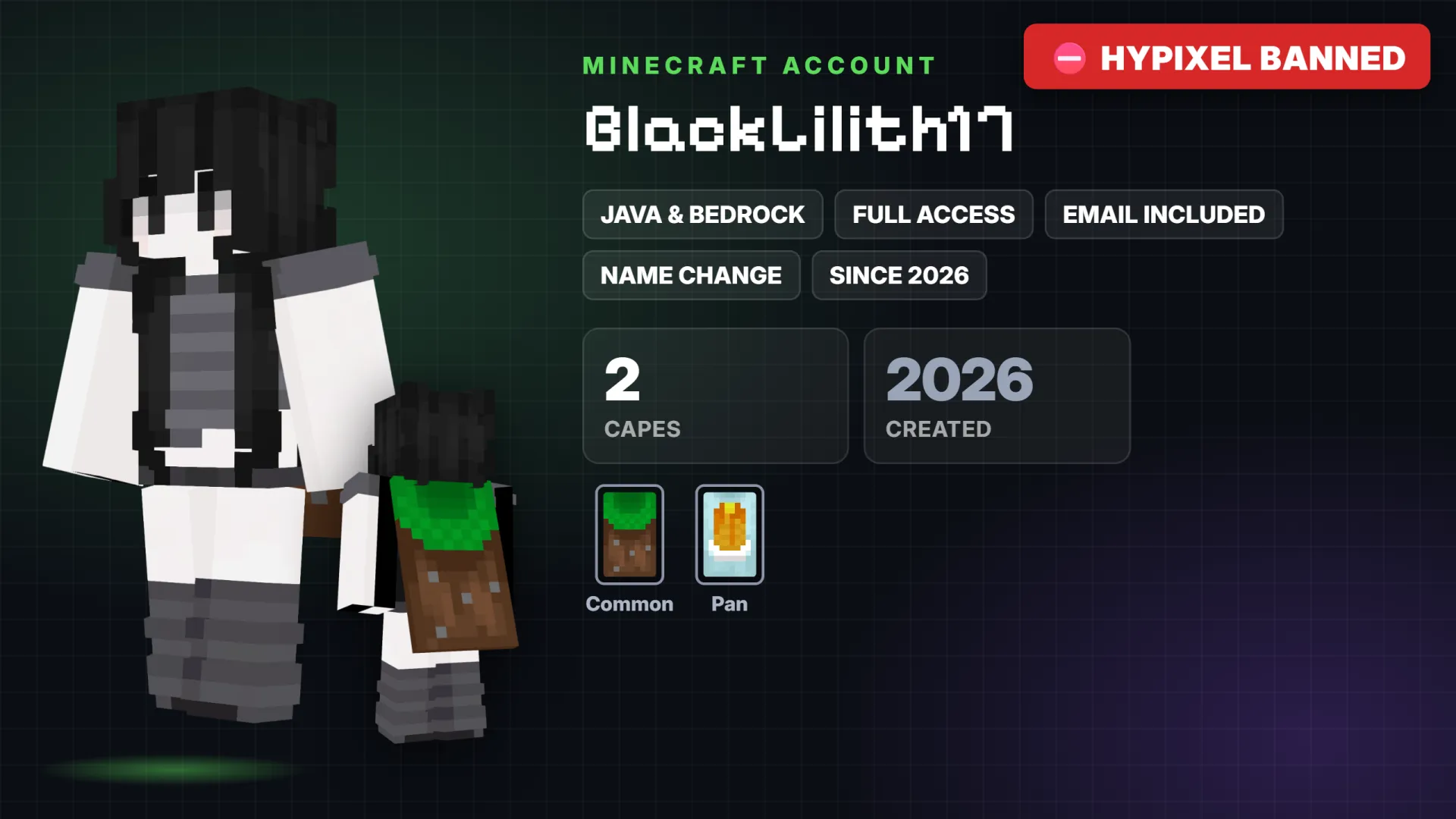 ✅ 2 Capes: Common ✅ Java & Bedrock ⛔ Hypixel Banned