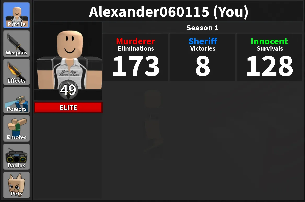 🔥【MM2】🩸LEVEL 49 📊 ELITE ✨ Season 1 Weapons: 🔪 Defau
