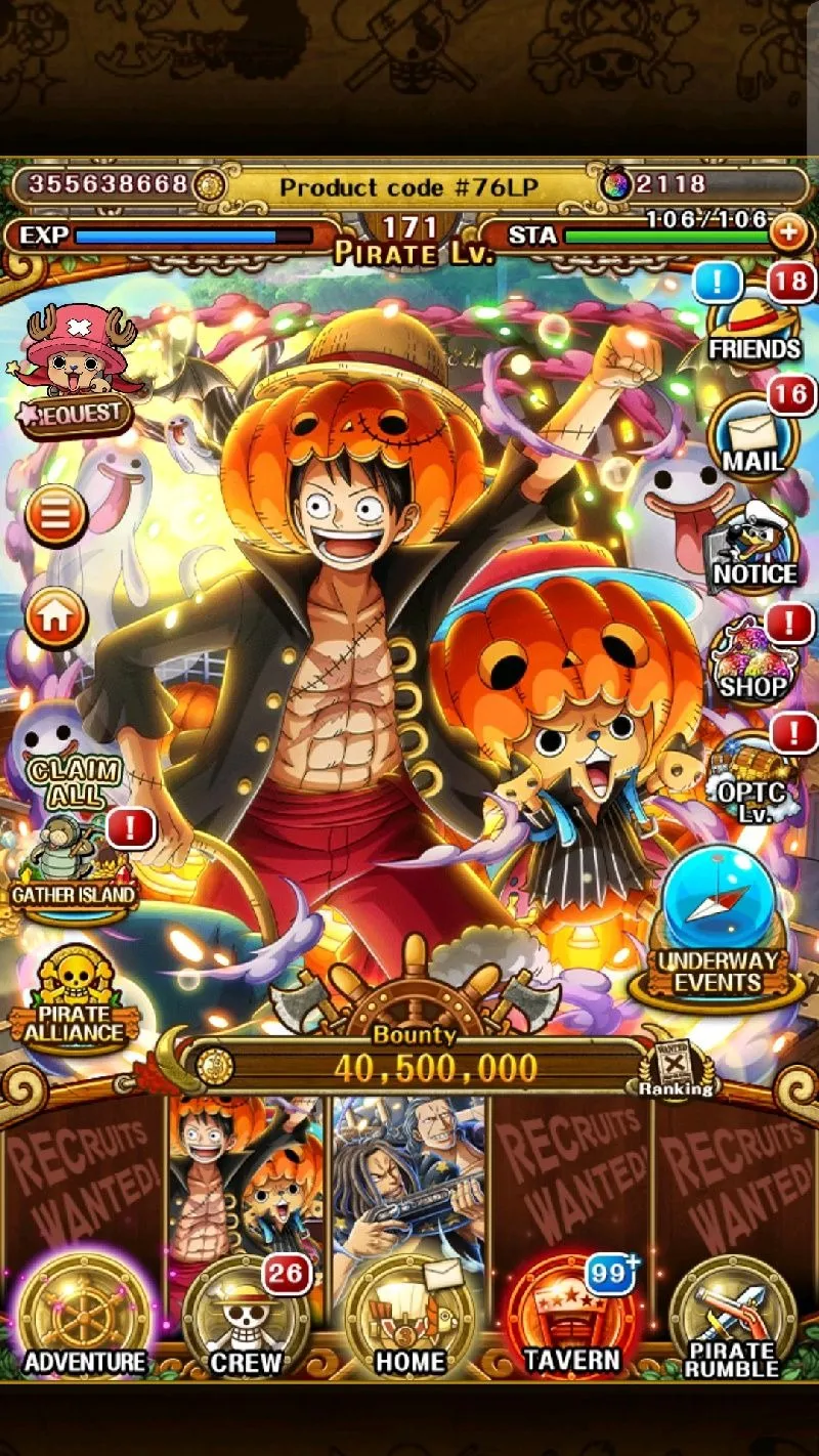 OPTC starter accounts.  Gem 2100, Android system
